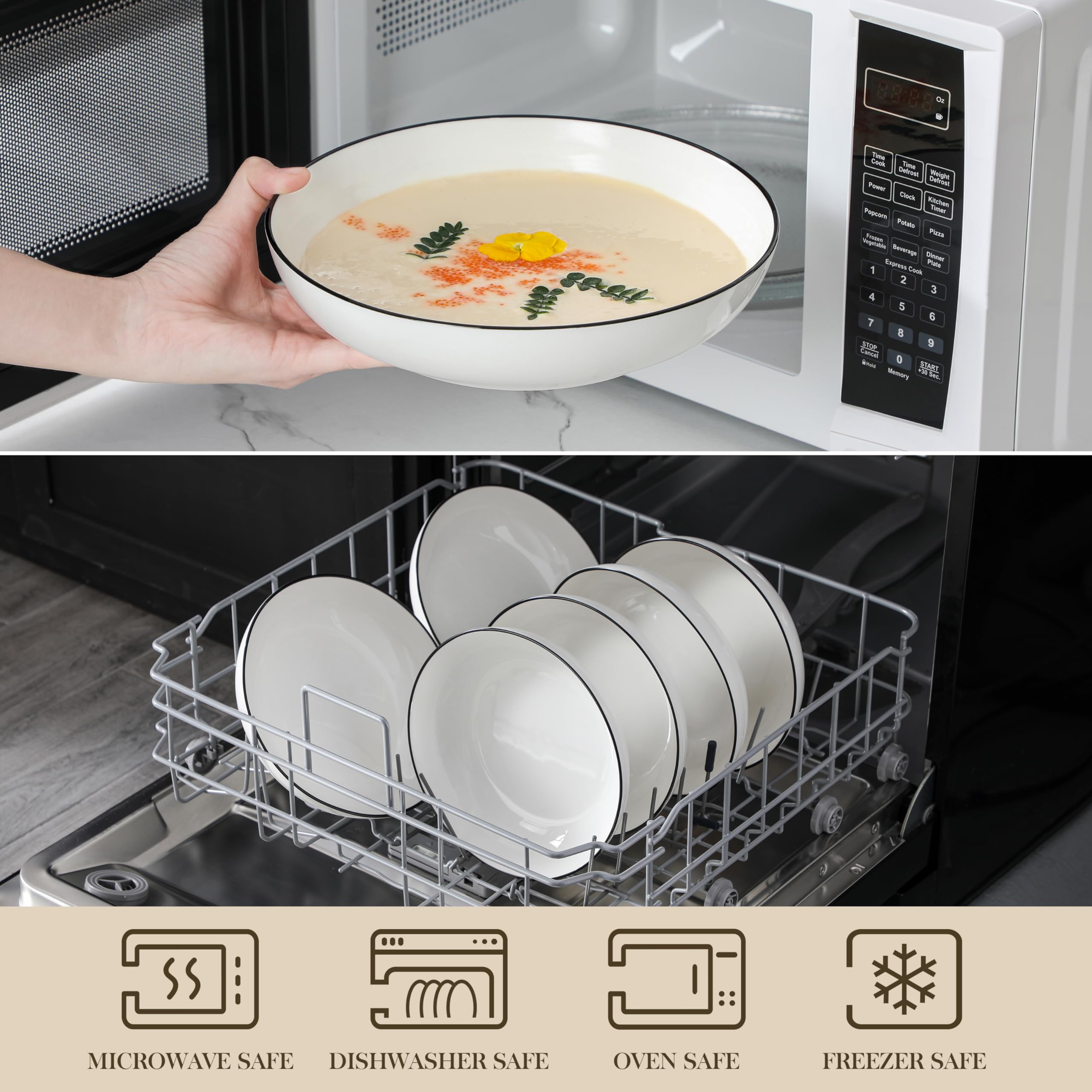 Wide shallow MALACASA bowl minimizes spills during casual meals.