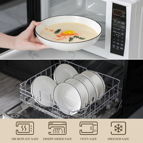 Wide shallow MALACASA bowl minimizes spills during casual meals.