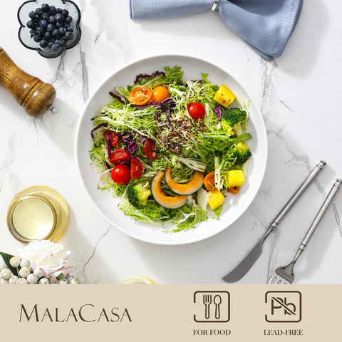 Wide shallow MALACASA bowl design preventing spills during saucy dishes.
