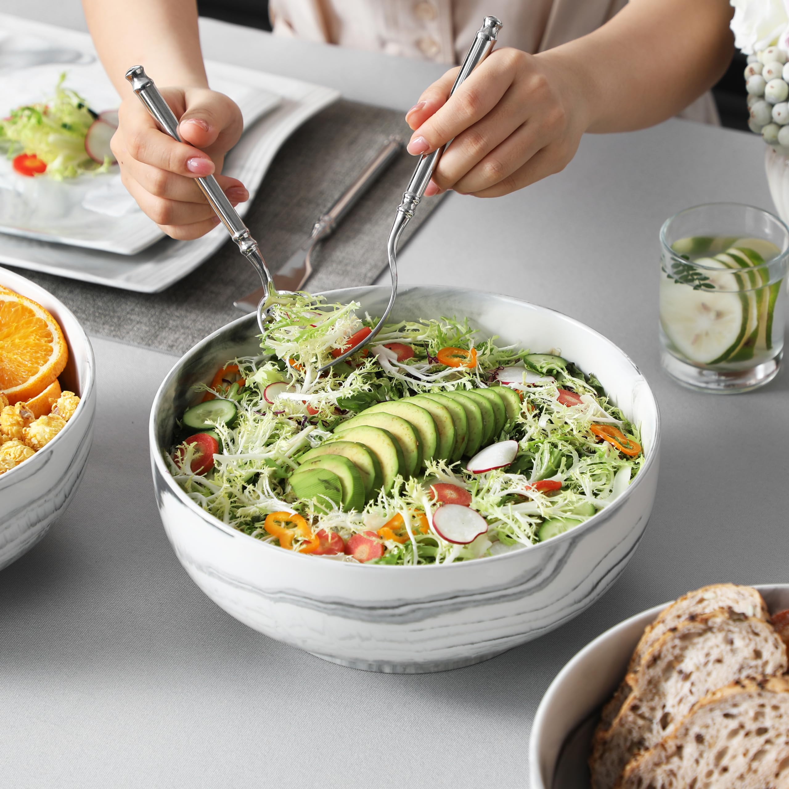 Bowls shown in a kitchen setup, highlighting microwave-safe feature