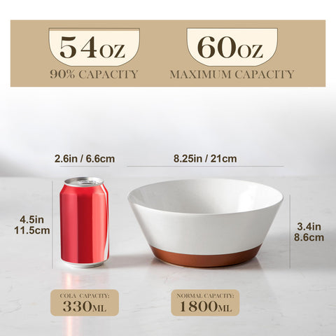MALACASA salad bowls set 4, side angle, speckled glaze and spacious interior.