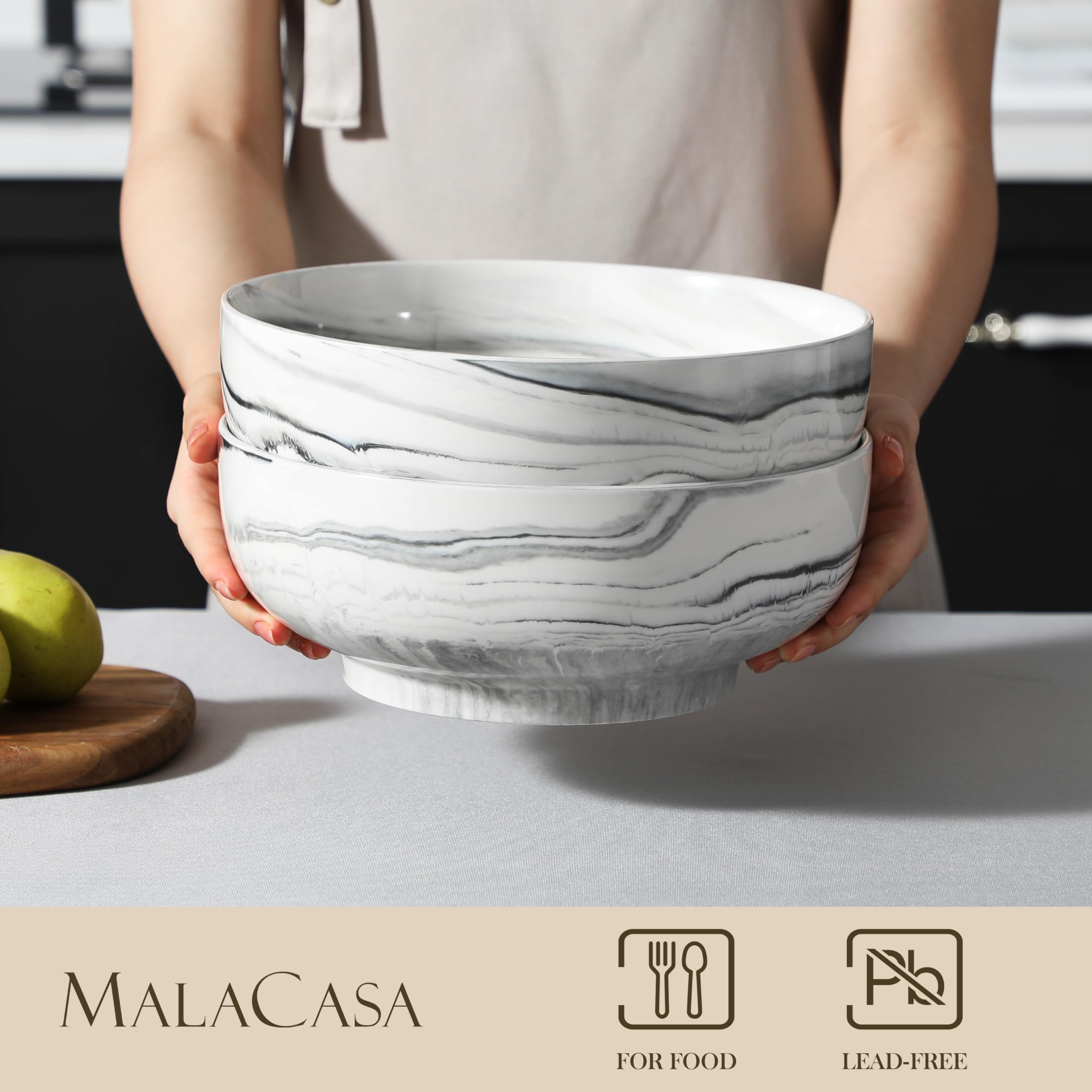 Wide-mouth rim design in MALACASA bowls facilitates quick serving and scooping