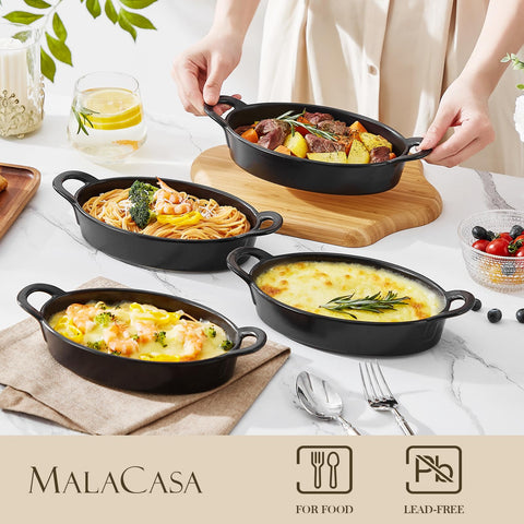 MALACASA oval casserole set with double handles, easy transport from oven to serving.