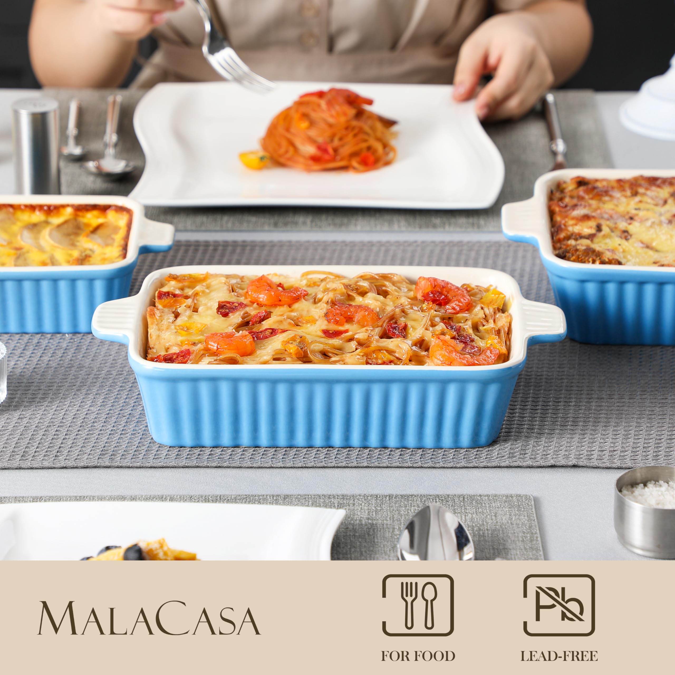 Smooth glaze MALACASA ceramic bakeware adds color to kitchen décor.