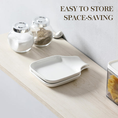 MALACASA ivory white spoon rest complements any kitchen decor.