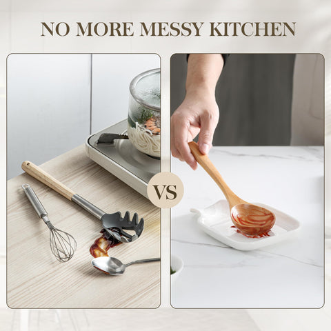 MALACASA spoon rest stackable design saves cabinet space.