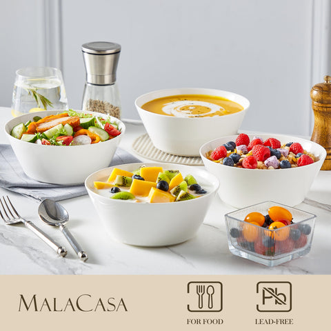 Stacked MALACASA bowls show space-saving flat-bottom design