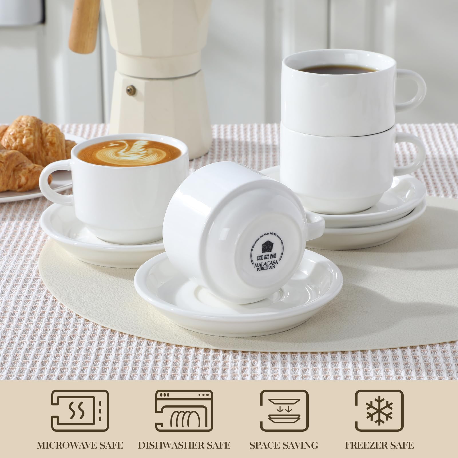 MALACASA stackable cappuccino cups saving countertop space
