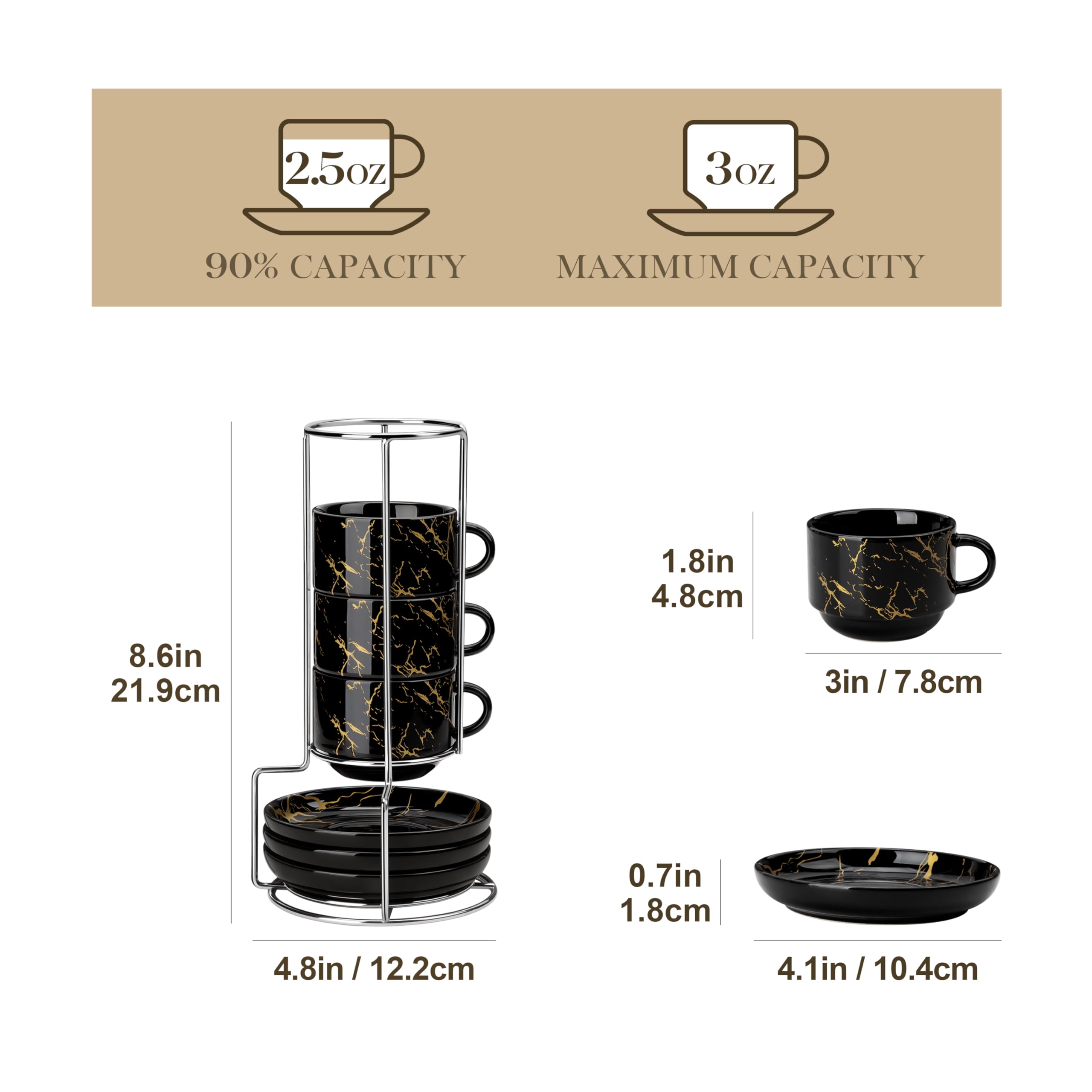 malacasa stackable cappuccino cups, compact storage after coffee time.