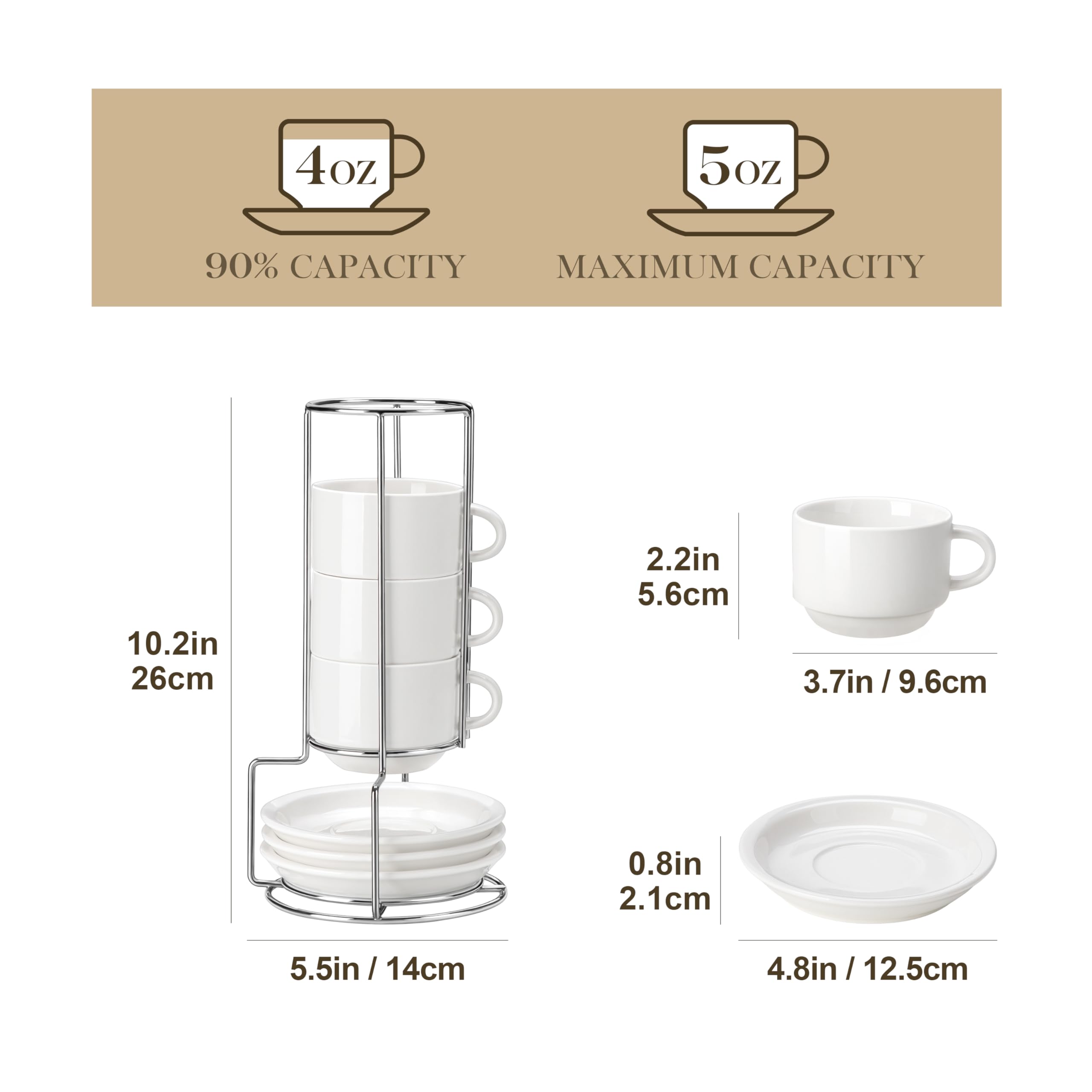 MALACASA stackable espresso cups on a silver stand save counter space daily