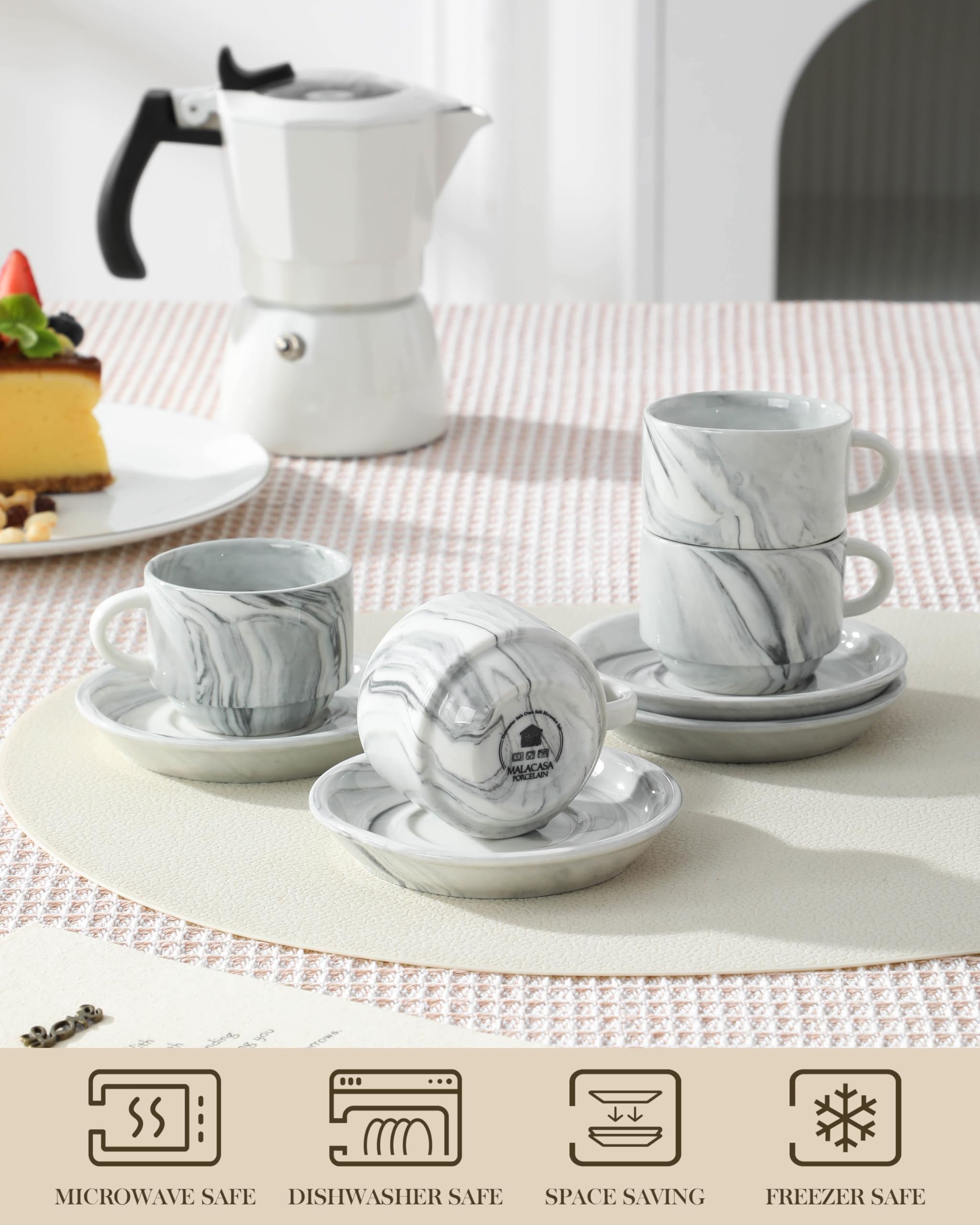 Stackable MALACASA stand showcasing cups and saucers