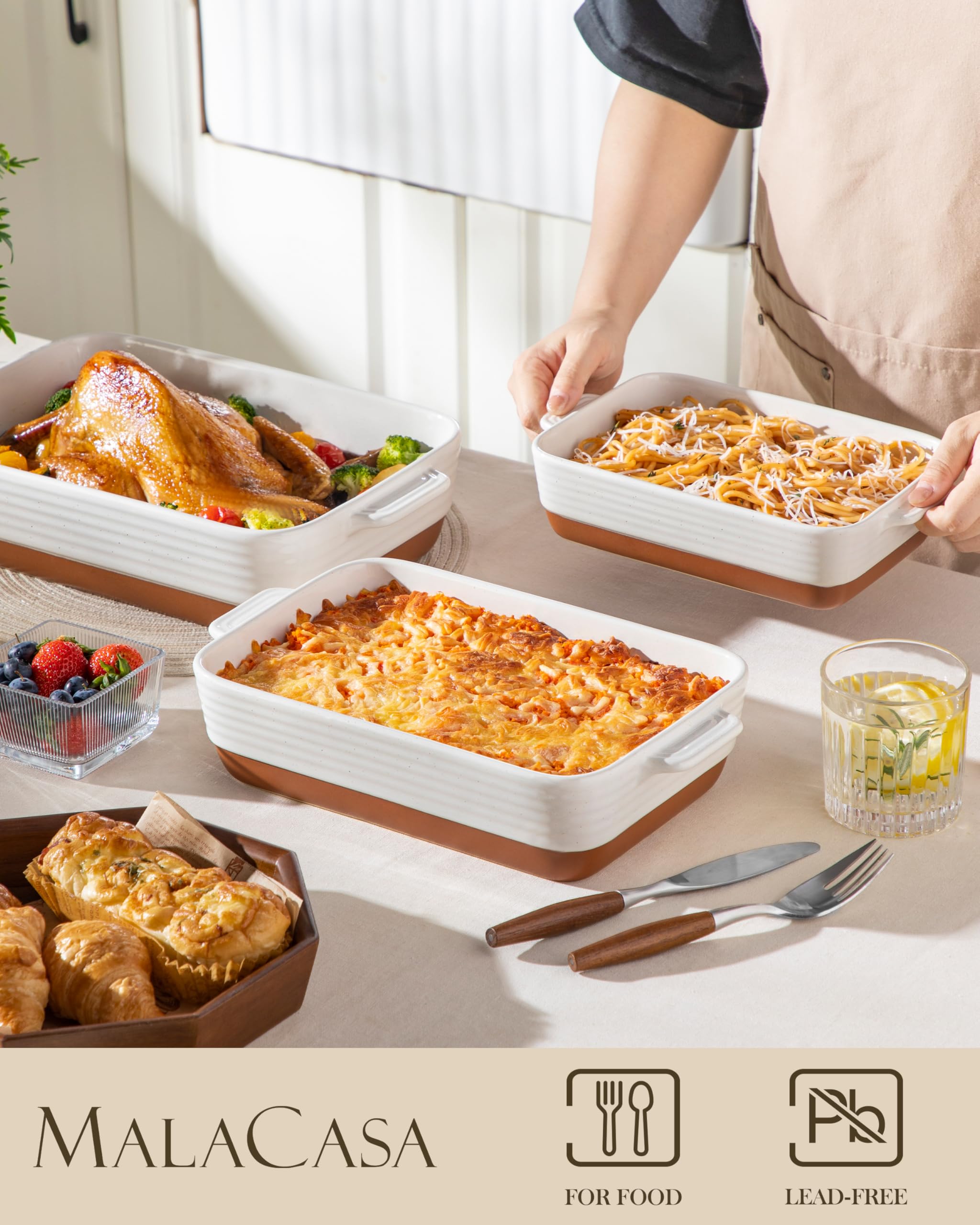 MALACASA Tara 10.5-inch baking dish with handles for intimate family portions