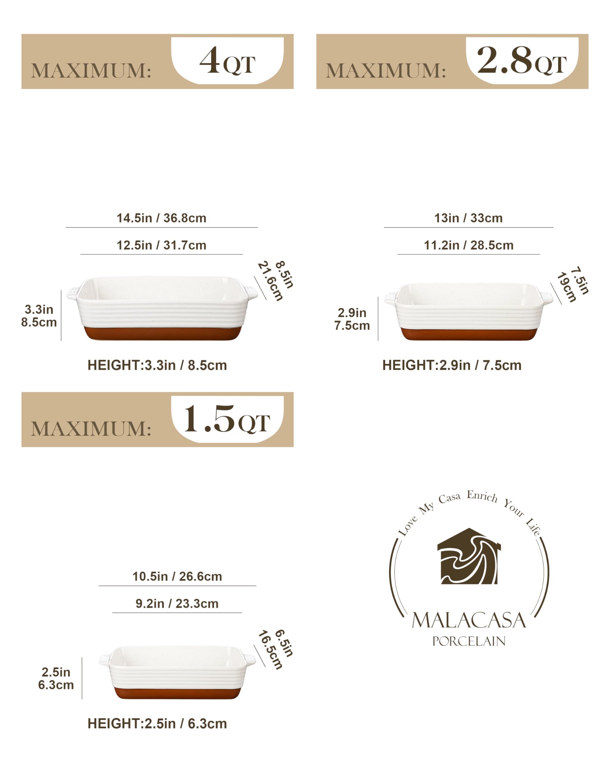 MALACASA Tara 13-inch baking dish with handles, ideal for casseroles and roasted vegetables