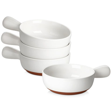 MALACASA TARA 23 oz onion soup bowl with handles on display for serving