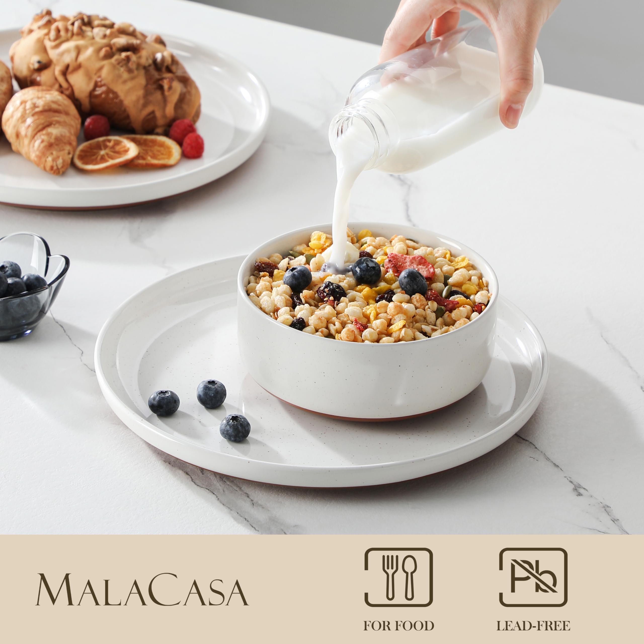 MALACASA Tara 26 oz cereal bowls for generous servings and heat-retaining warmth.