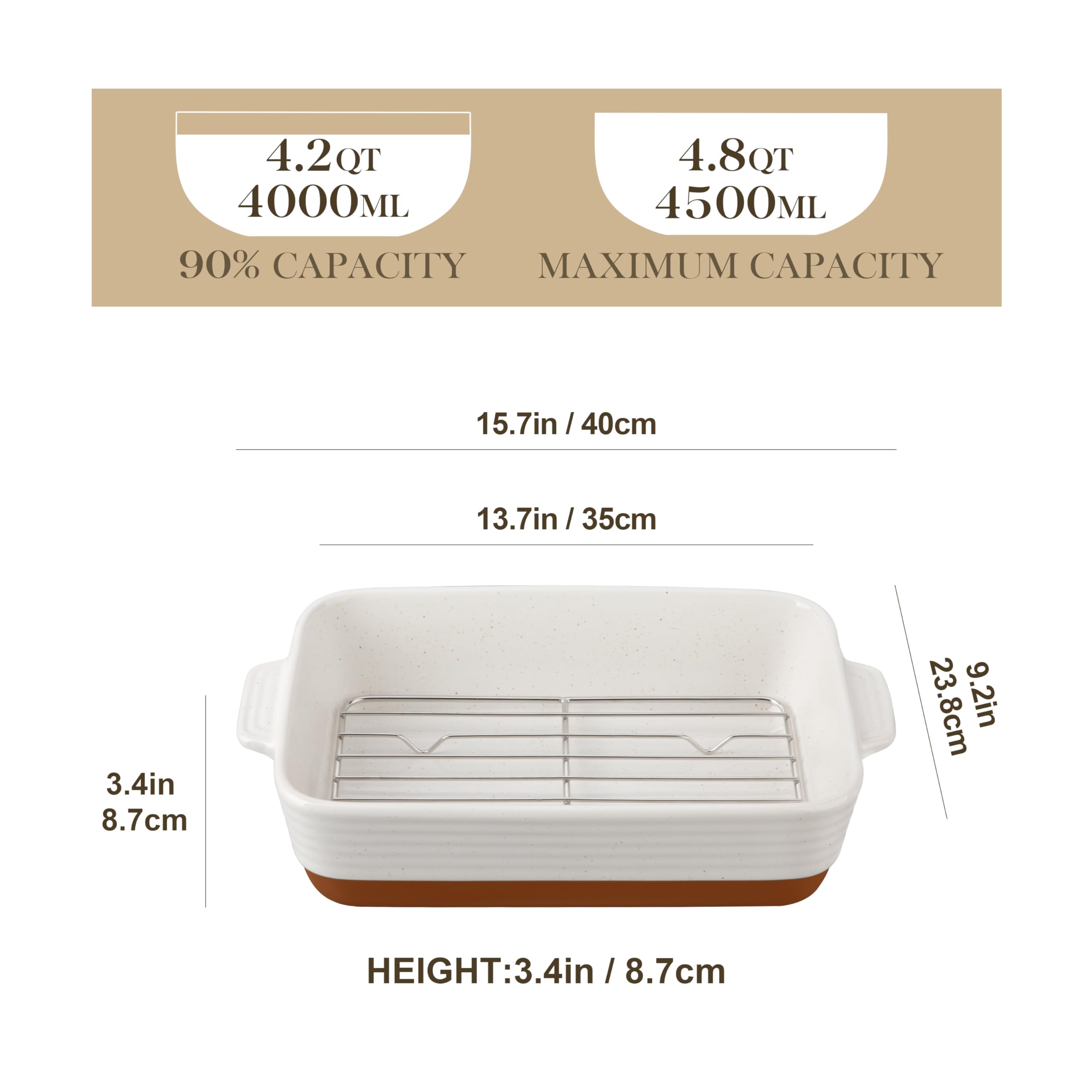 MALACASA Tara 9x13 deep lasagna pan in khaki and white