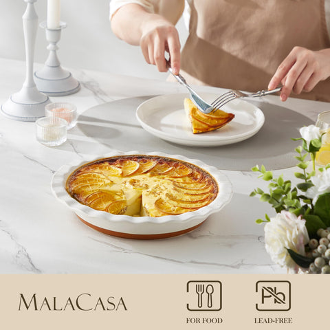 MALACASA Tara pie pan bottom non-slip supports even heat for consistent baking.