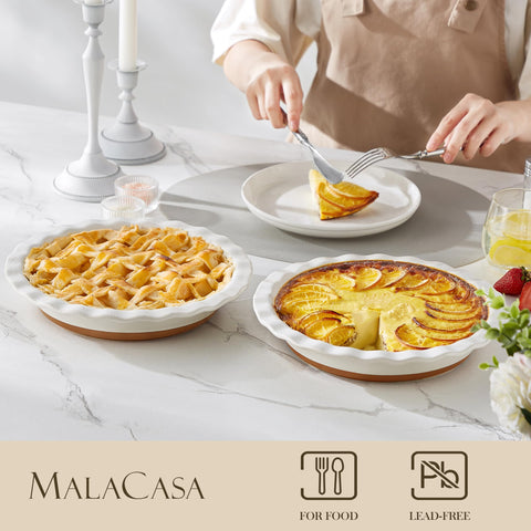 MALACASA Tara pie pan interior nonstick glaze eases release and cleanup.