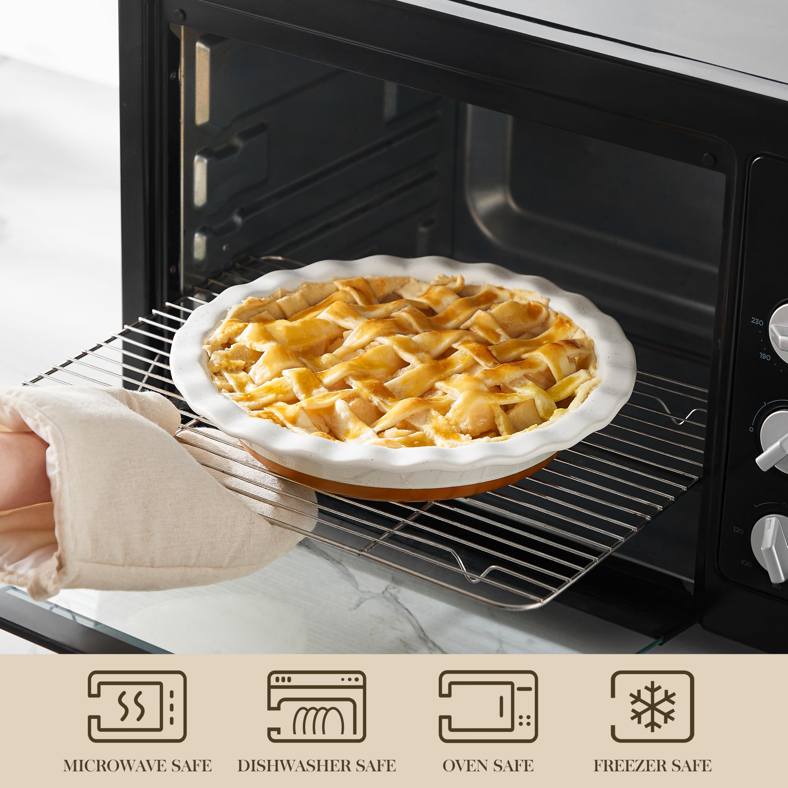 MALACASA Tara pie pan stoneware construction ensures durability and steady heat.