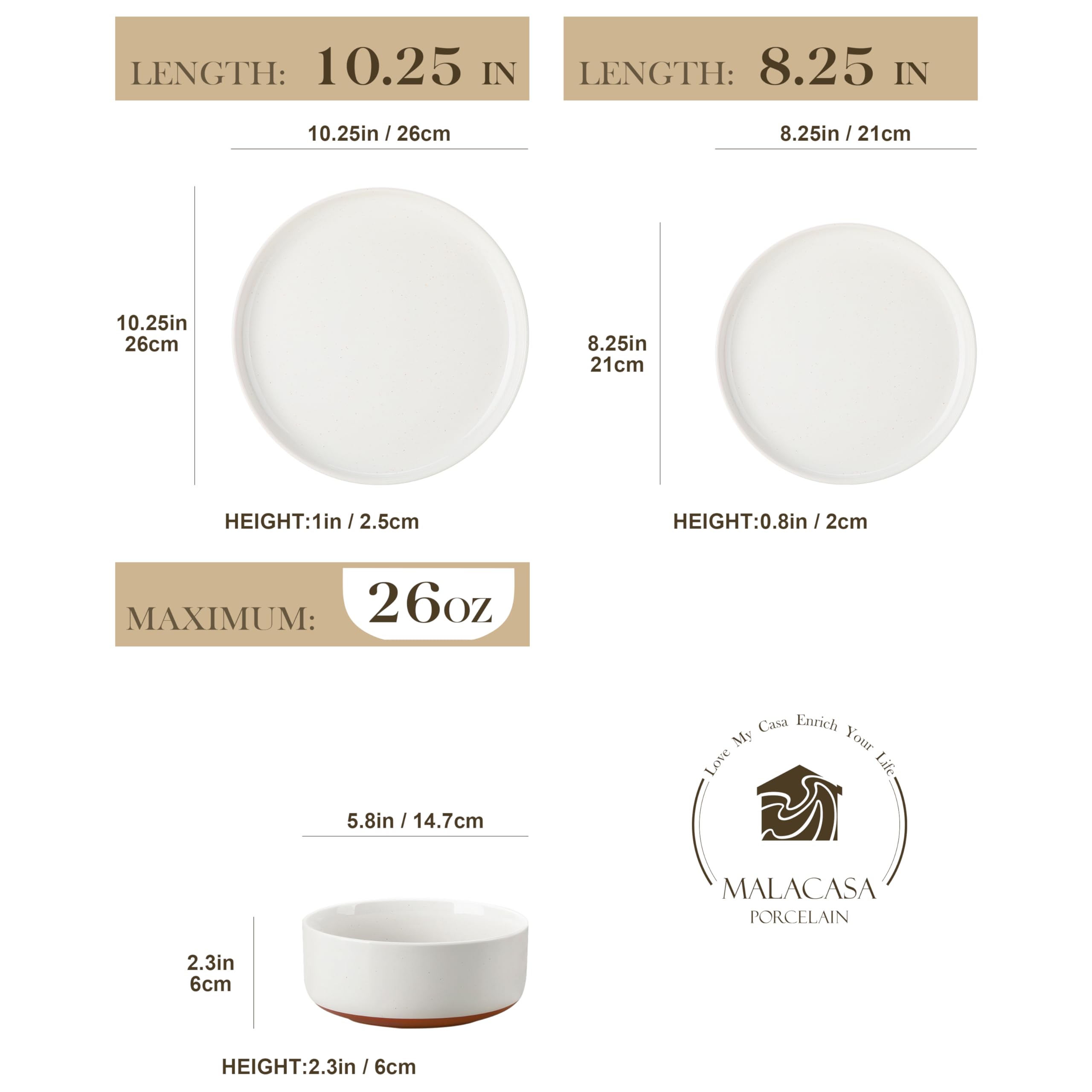 MALACASA Tara 8.25-inch salad plates with sesame speckle for modern table styling.