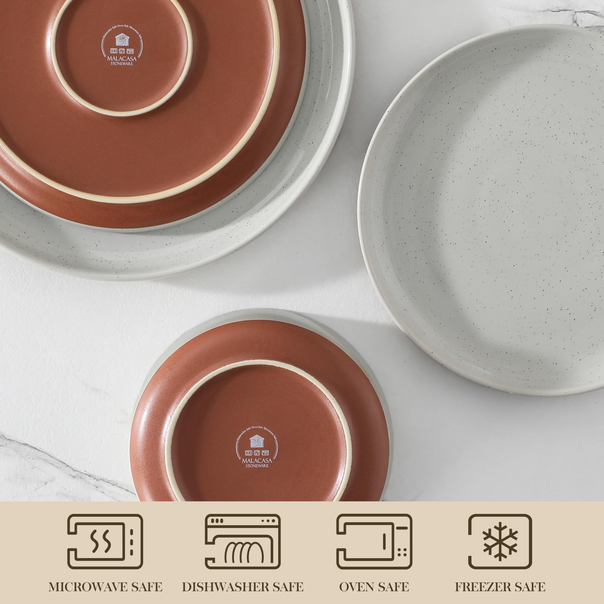MALACASA Tara set on table: elegant grey stoneware for everyday dining.
