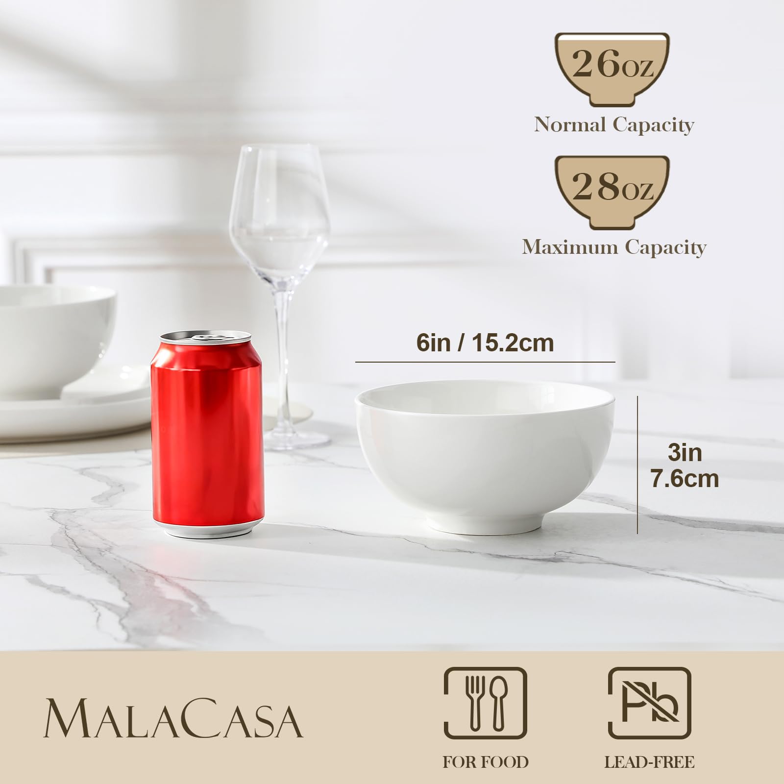 MALACASA white ceramic bowls versatile for cereals, salads, and soups