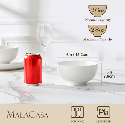 MALACASA white ceramic bowls versatile for cereals, salads, and soups