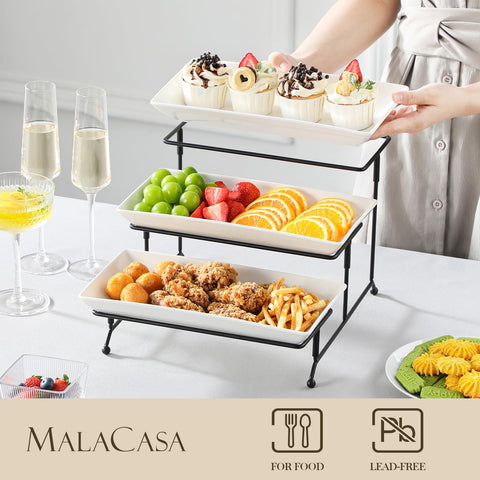 MALACASA white dessert stand highlights fruit and pastries with a clean look.