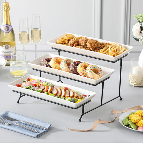 MALACASA white tiered tray with ample space for treats and fruit.