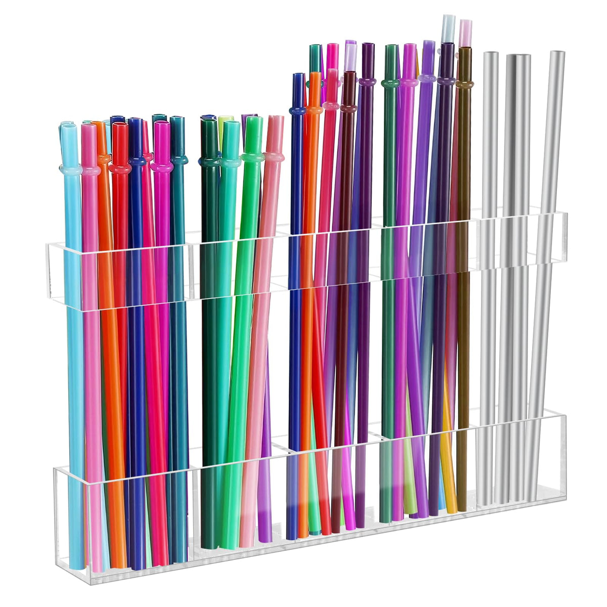 Malldii 9.5-inch acrylic straw holder on a cabinet door for easy access and neat storage.
