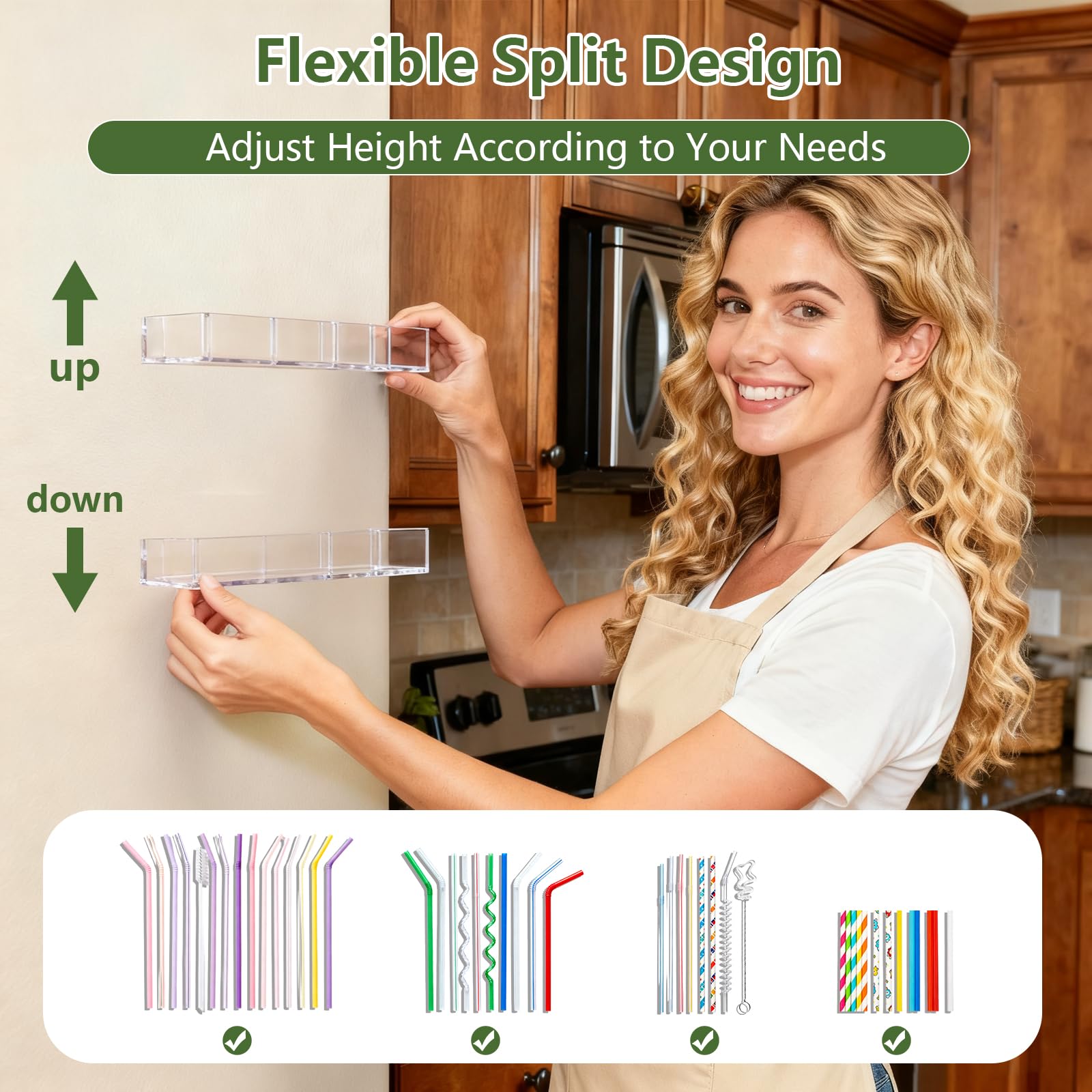 Malldii cabinet-door straw organizer mounted for quick access and tidy space.