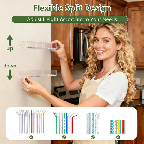 Malldii cabinet-door straw organizer mounted for quick access and tidy space.