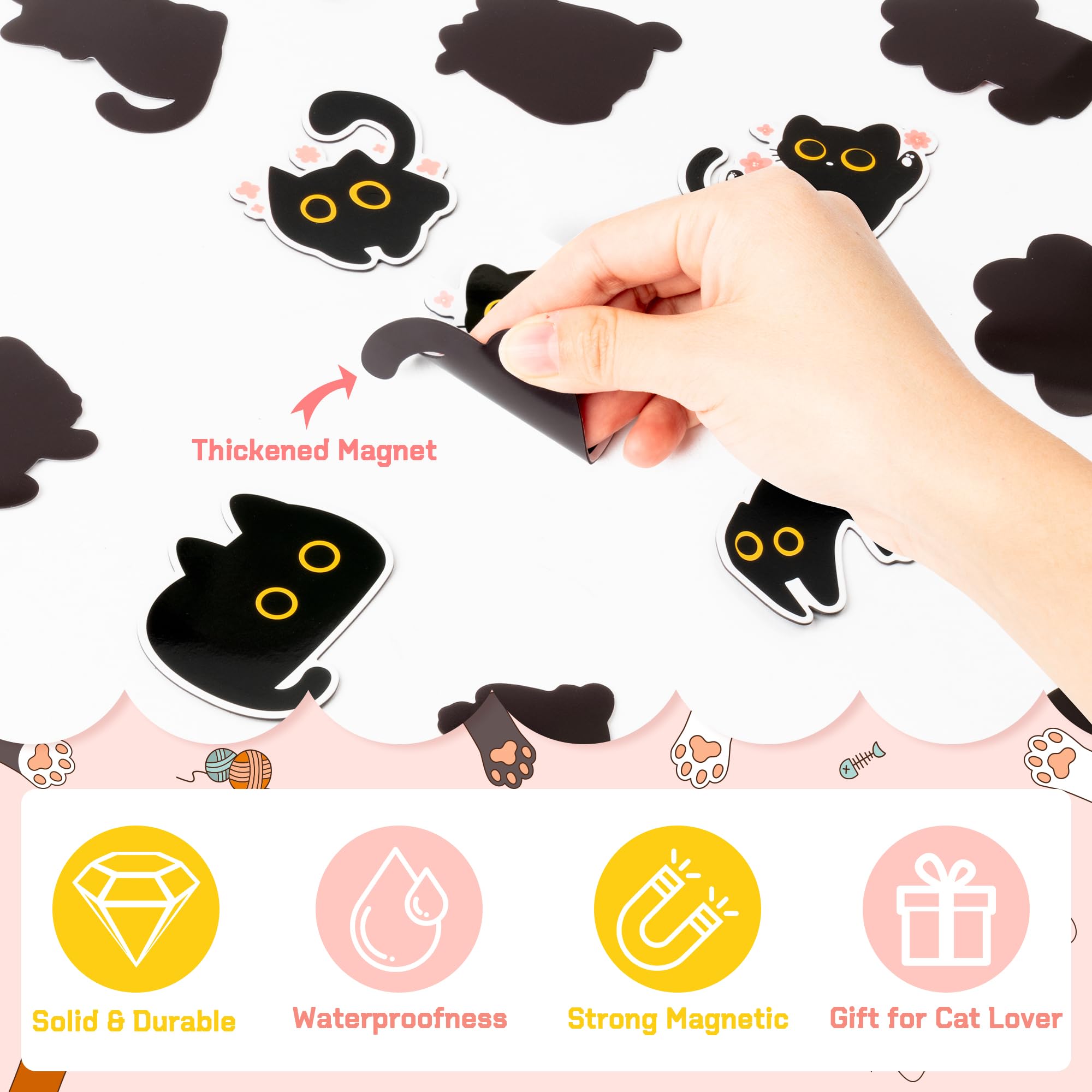 MALLMALL6 black cat fridge magnet bread pattern highlights kitchen notes with playful style.