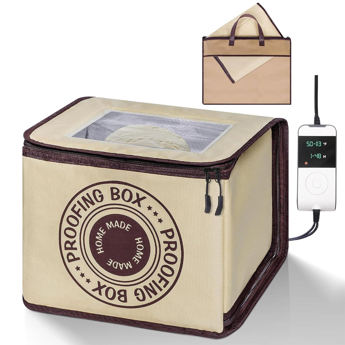 Mallroof Bread Proofing Box folded with carry bag for easy transport.