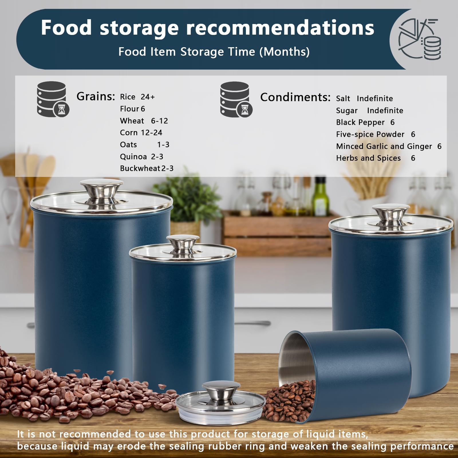 Malmo 4pc canister set 132oz blue for bulk pantry staples like beans and sugar.