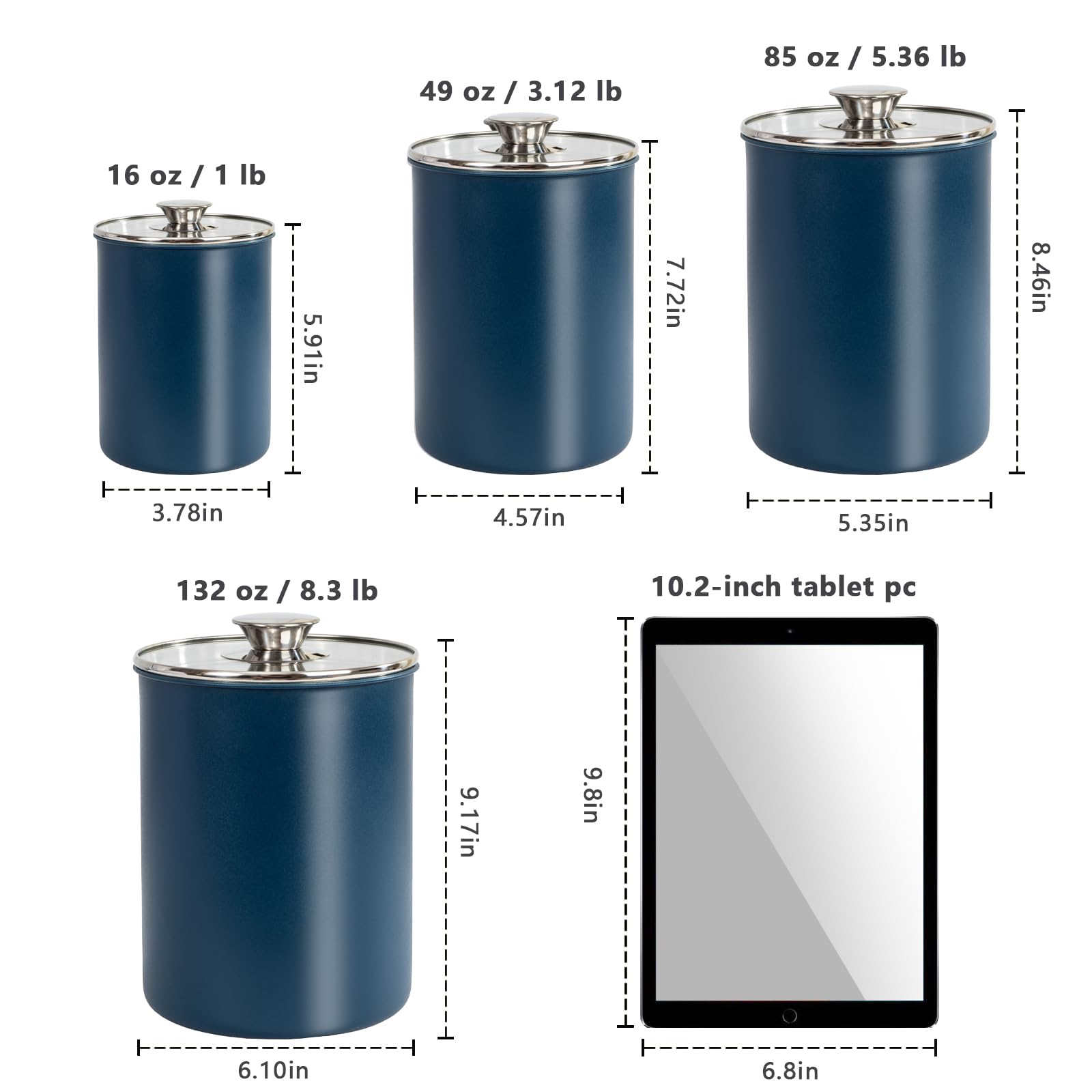 Malmo 4pc canister set 49oz blue with easy-to-see contents and versatile pantry storage.