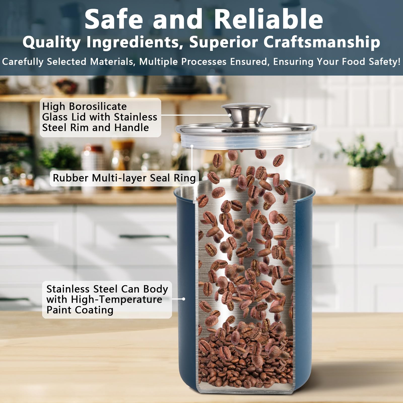 Malmo 4pc canister set 85oz blue, large-capacity for bulk coffee, flour, or snacks.