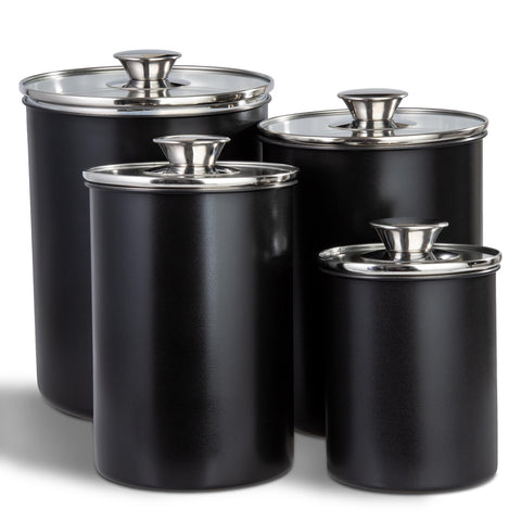Malmo canister set outer view shows sturdy metal construction for organized pantry storage