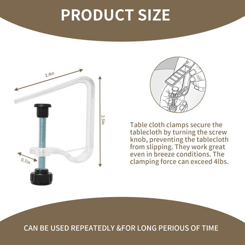 MALOGRILL tablecloth clip with screw knob for secure hold.