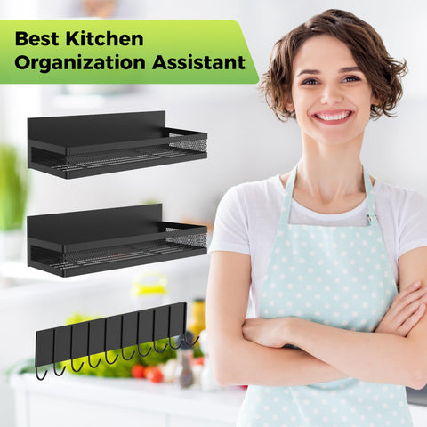 Maluoliao black kitchen organizer adds space-saving storage on appliances