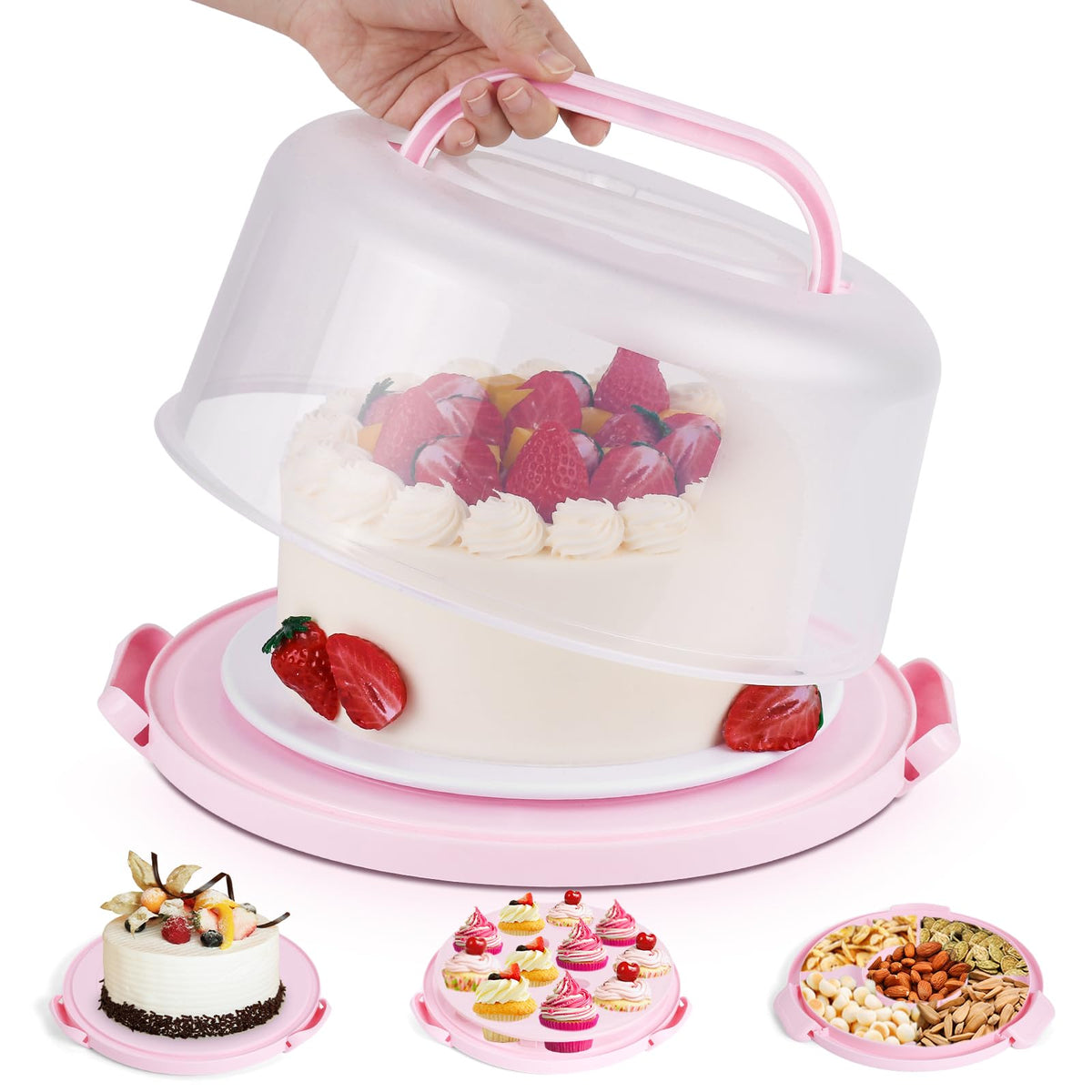 Mamajardin cake container with lid and handles for secure transport