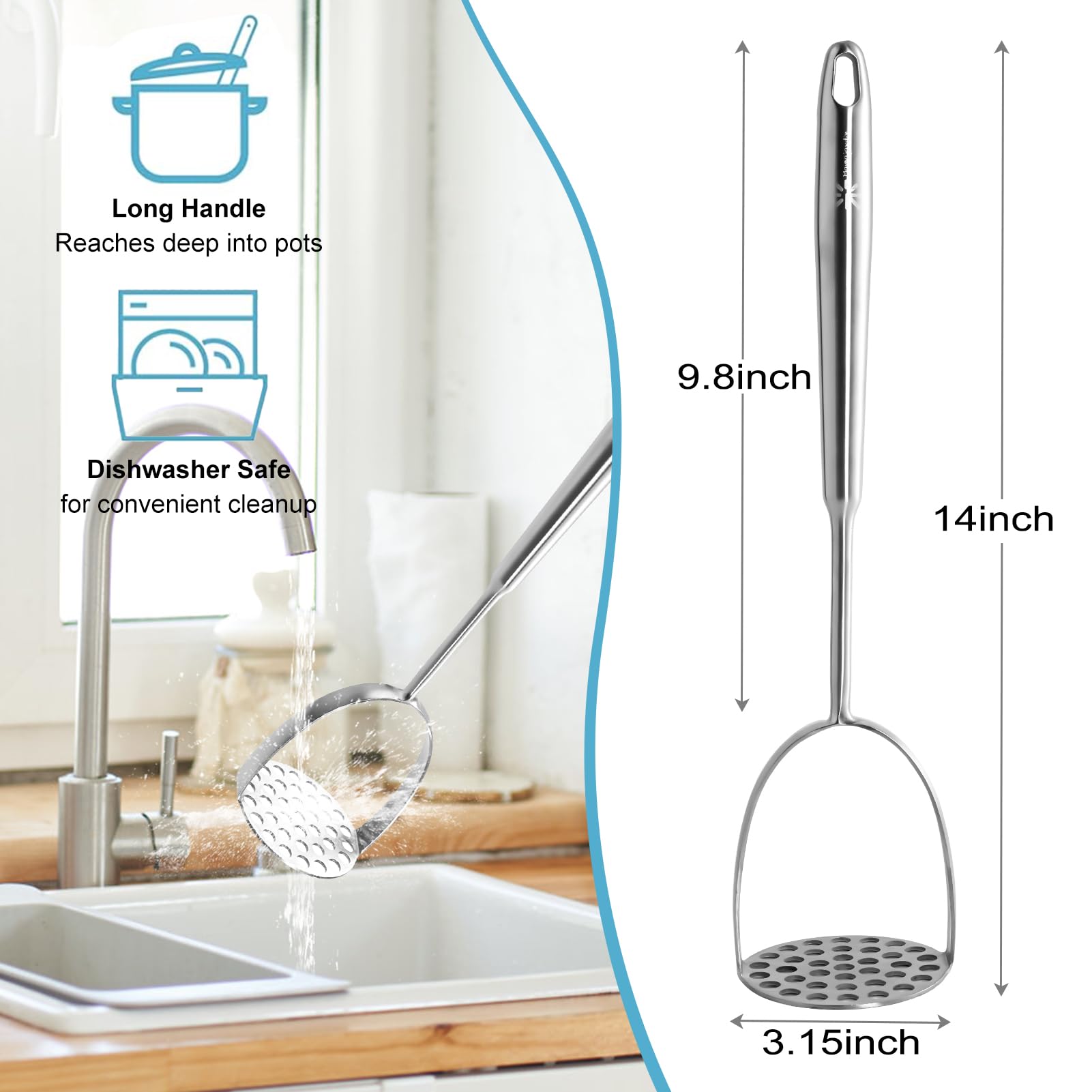 Mamajardin 14-inch ergonomic handle boosts leverage for easy large-batch mashing