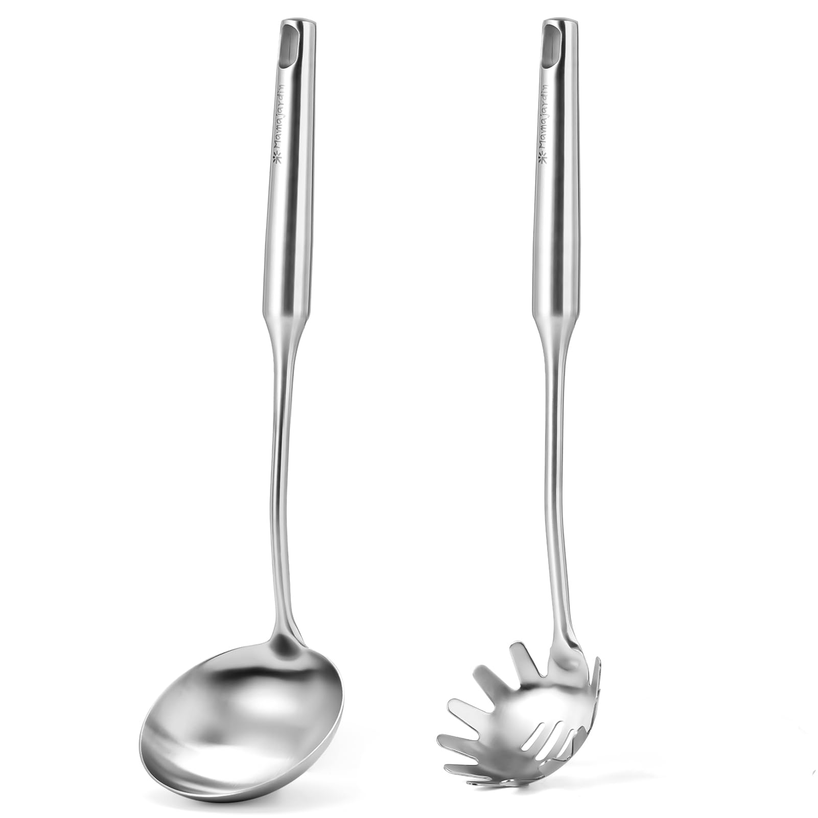 Mamajardin stainless steel soup ladle large for smooth serving of hot soups.