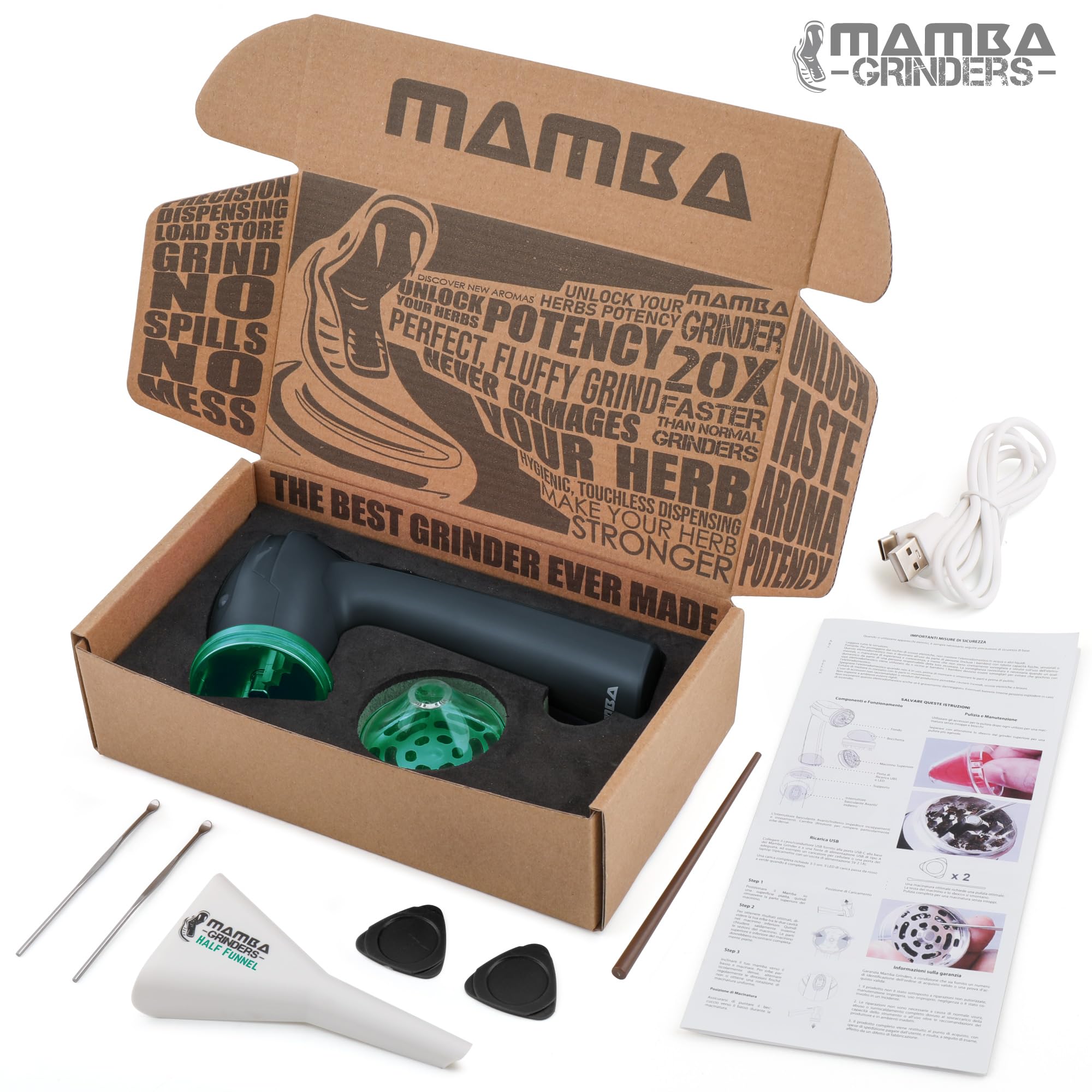 Mamba Electric Grinder compact footprint fits small kitchens and countertops.