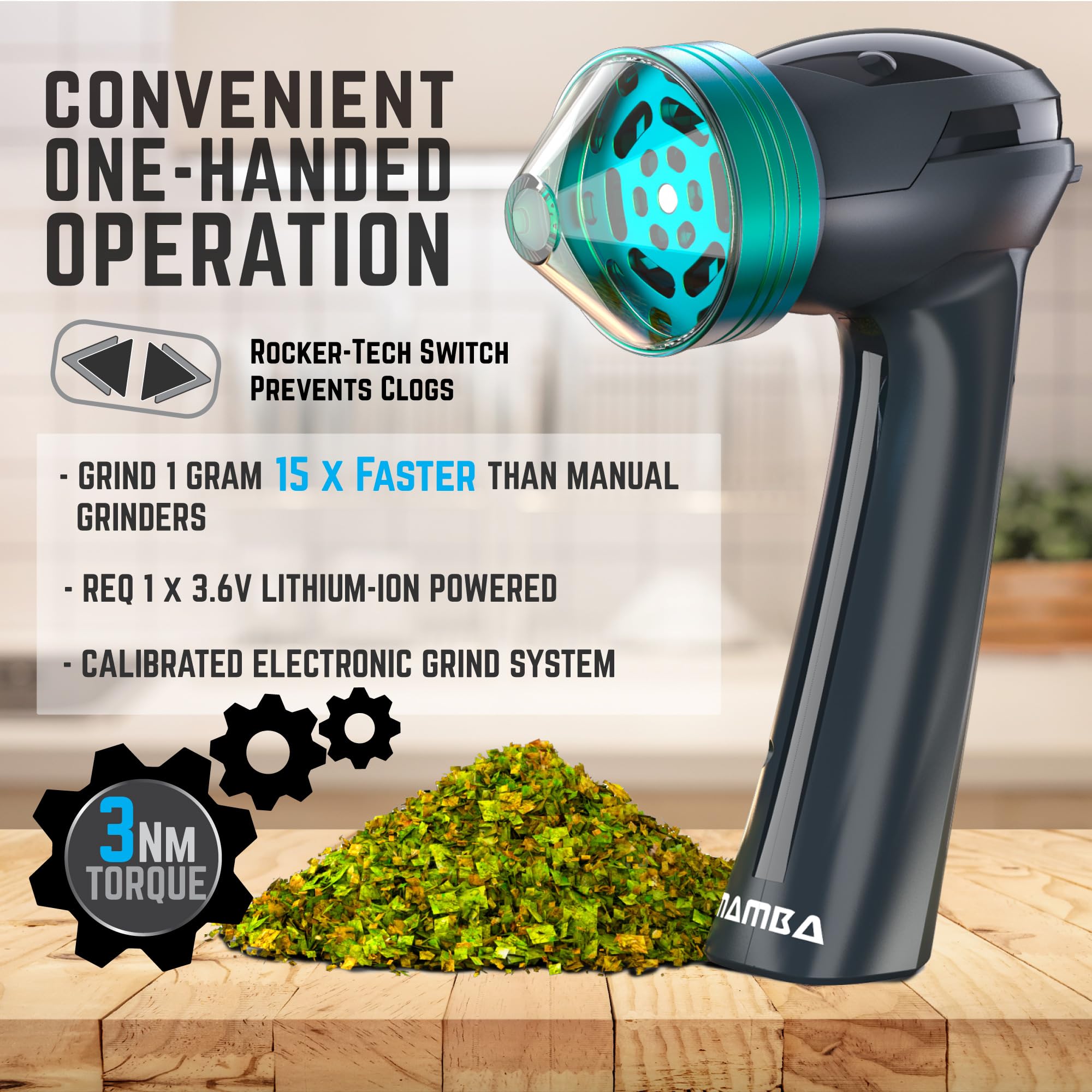 Mamba Electric Grinder easy-clean design makes post-use cleanup simple.