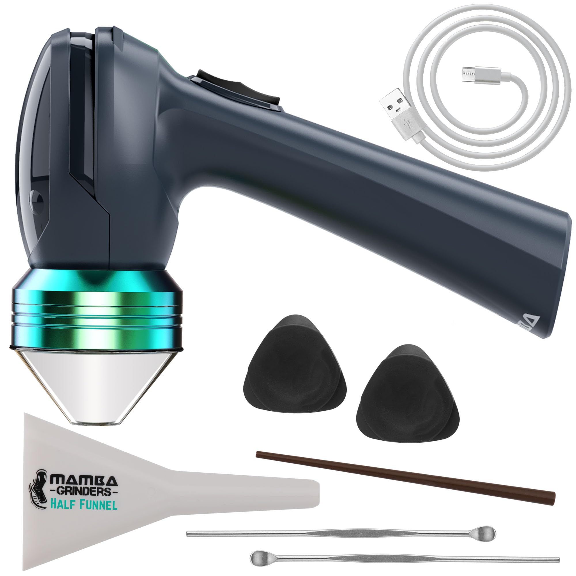 Mamba Electric Grinder front view, large-capacity chamber for spices.