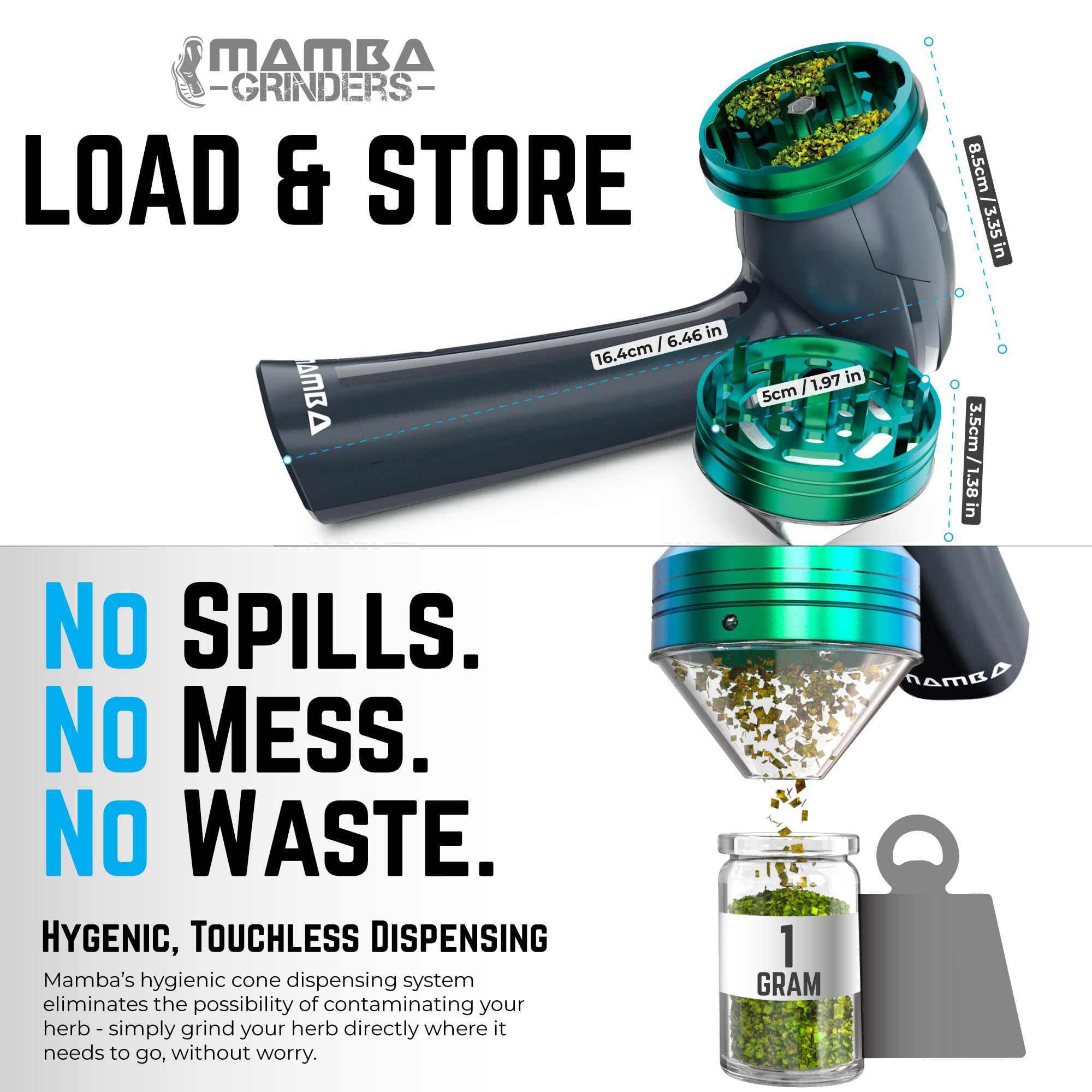 Mamba Electric Grinder stainless steel bowl and blades for even textures.