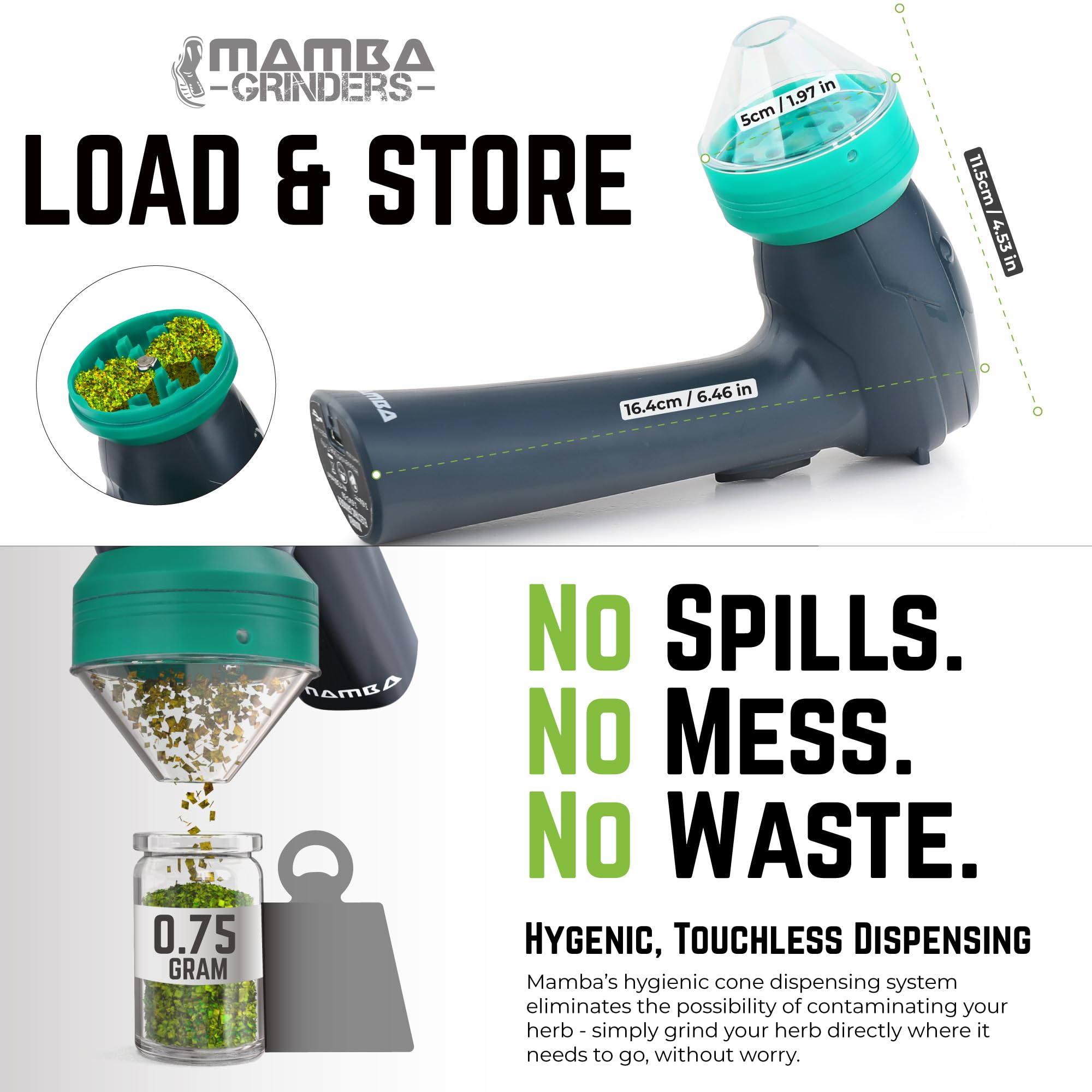 Mamba Lite in action for one handed grinding during quick meal prep
