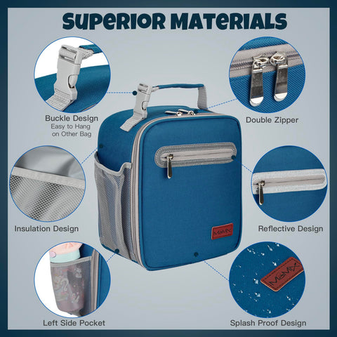 MaMix lunch bag side grid holds drinks and snacks securely