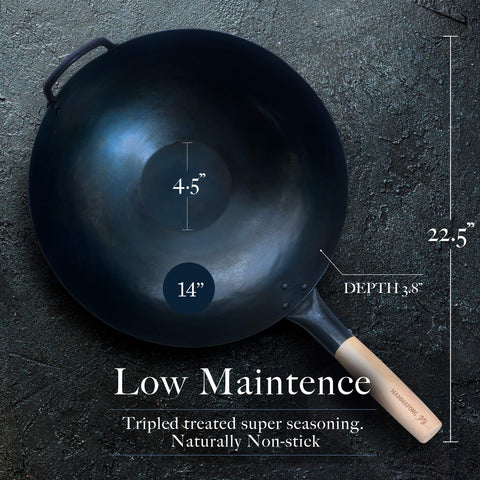 Mammafong pre-seasoned wok ready for quick stir-fries on any cooktop.